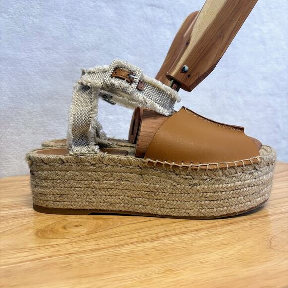 Zara Tan Leather Flatform Espadrille Ankle Buckle Platform Sandals Size EU 39 - Picture 3 of 13